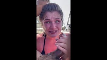 Play REAL DEEP throat blow job on a boat